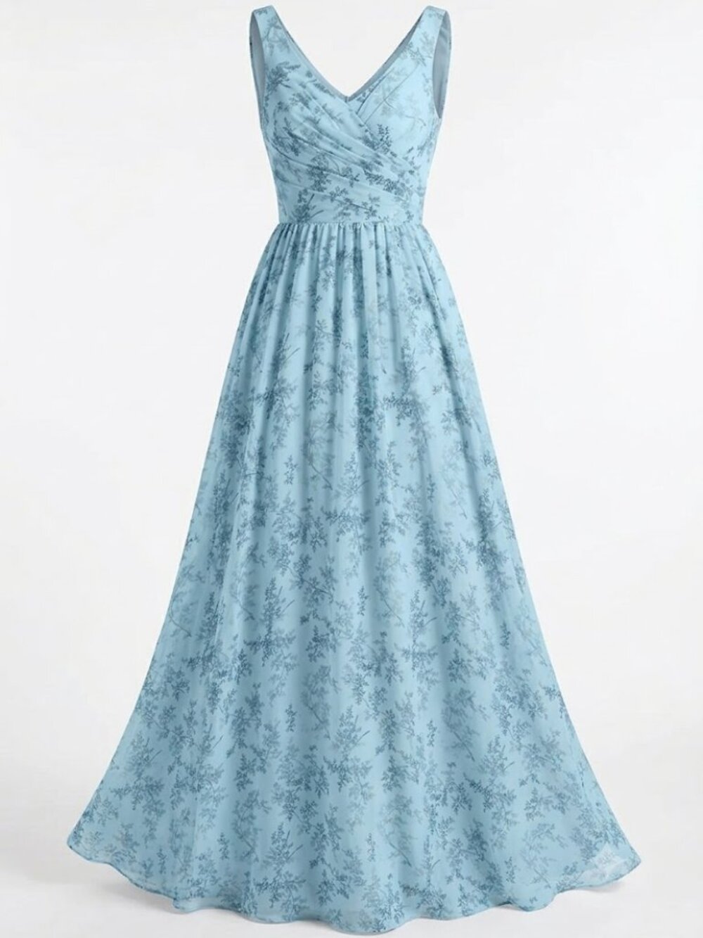 NWT Azazie Keyla Blue Fern Floral A-Line Maxi Dress A4